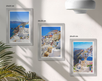 Juego de 3 cuadros decorativos Vistas de la arquitectura paisajística de la ciudad de Oia, Santorini, Grecia.