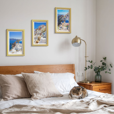 Juego de 3 cuadros decorativos Vistas de la arquitectura paisajística de la ciudad de Oia, Santorini, Grecia.