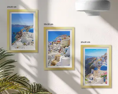 Juego de 3 cuadros decorativos con vistas de la arquitectura paisajística de la ciudad de Oia en Santorini, Grecia
