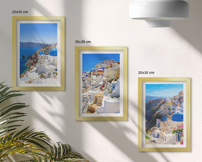 Juego de 3 cuadros decorativos Vistas de la arquitectura paisajística de la ciudad de Oia, Santorini, Grecia.