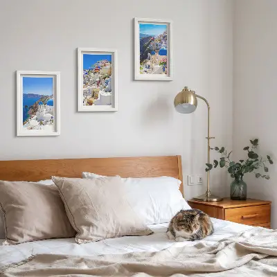 Juego de 3 cuadros decorativos con vistas de la arquitectura paisajística de la ciudad de Oia en Santorini, Grecia