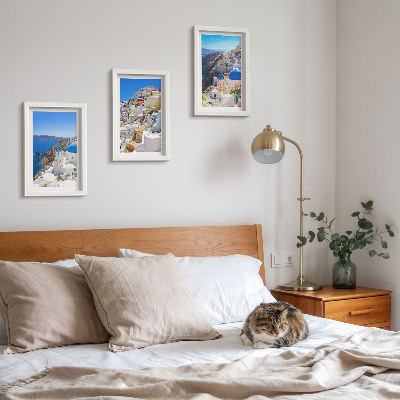 Juego de 3 cuadros decorativos Vistas de la arquitectura paisajística de la ciudad de Oia, Santorini, Grecia.