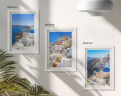 Juego de 3 cuadros decorativos con vistas de la arquitectura paisajística de la ciudad de Oia en Santorini, Grecia
