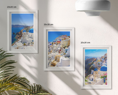 Juego de 3 cuadros decorativos Vistas de la arquitectura paisajística de la ciudad de Oia, Santorini, Grecia.