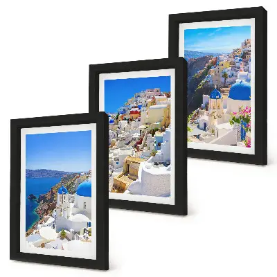 Juego de 3 cuadros decorativos con vistas de la arquitectura paisajística de la ciudad de Oia en Santorini, Grecia