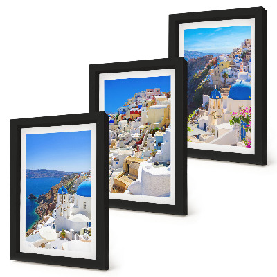 Juego de 3 cuadros decorativos Vistas de la arquitectura paisajística de la ciudad de Oia, Santorini, Grecia.