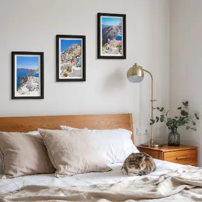 Juego de 3 cuadros decorativos con vistas de la arquitectura paisajística de la ciudad de Oia en Santorini, Grecia