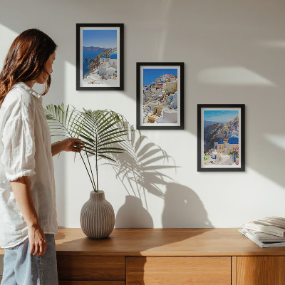 Juego de 3 cuadros decorativos Vistas de la arquitectura paisajística de la ciudad de Oia, Santorini, Grecia.