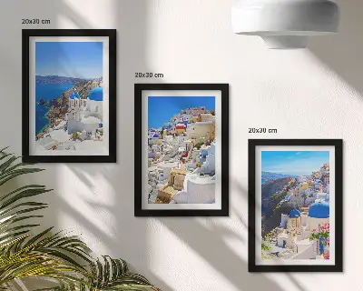 Juego de 3 cuadros decorativos con vistas de la arquitectura paisajística de la ciudad de Oia en Santorini, Grecia