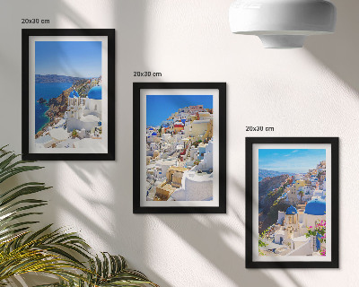 Juego de 3 cuadros decorativos Vistas de la arquitectura paisajística de la ciudad de Oia, Santorini, Grecia.