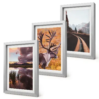 Juego de 3 cuadros decorativos con paisajes de montaña, renos y un camino en plena naturaleza