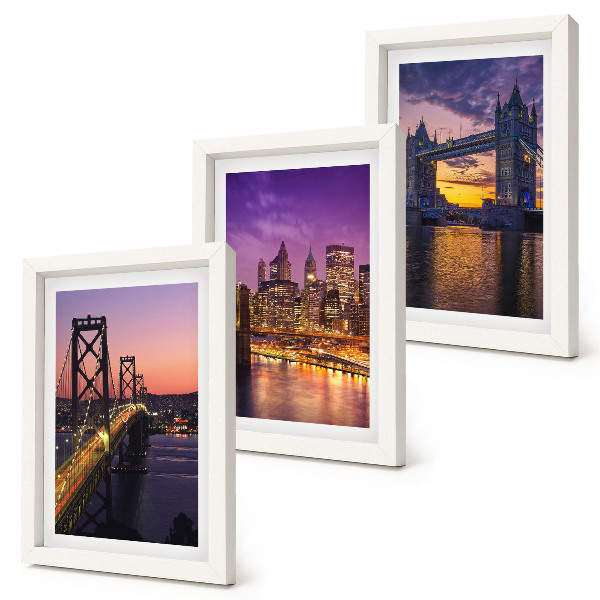 Tríptico enmarcado Puentes y paisajes urbanos al atardecer