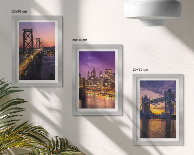 Tríptico enmarcado Puentes y paisajes urbanos al atardecer
