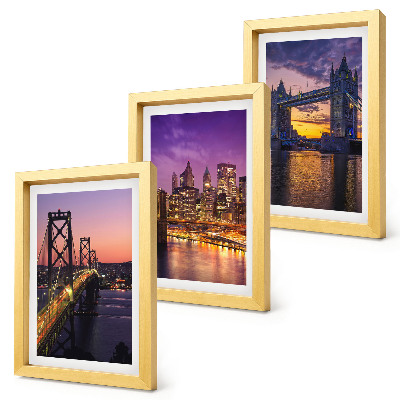 Tríptico enmarcado Puentes y paisajes urbanos al atardecer