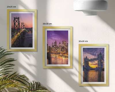 Tríptico enmarcado Puentes y paisajes urbanos al atardecer