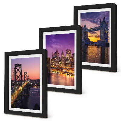 Tríptico enmarcado Puentes y paisajes urbanos al atardecer