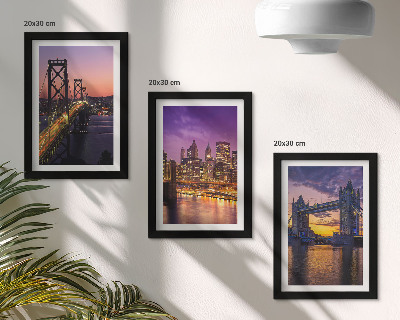 Tríptico enmarcado Puentes y paisajes urbanos al atardecer