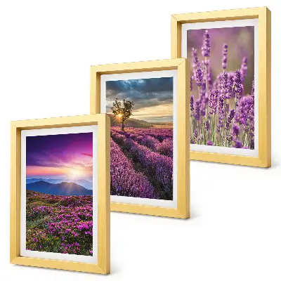 Juego de 3 cuadros decorativos con paisaje de campos de lavanda y puesta de sol