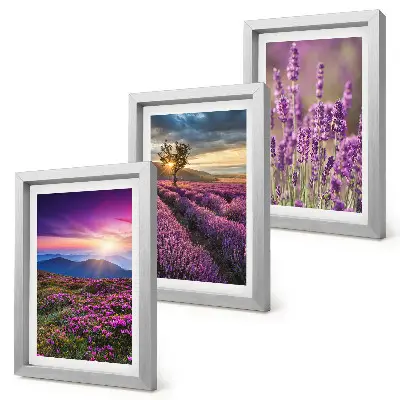Juego de 3 cuadros decorativos con paisaje de campos de lavanda y puesta de sol