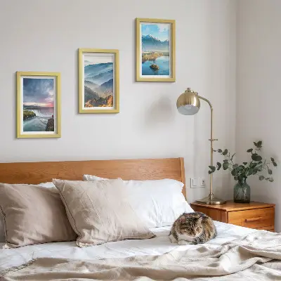 Juego de 3 cuadros decorativos con paisajes montañosos pintorescos y cascadas en plena naturaleza