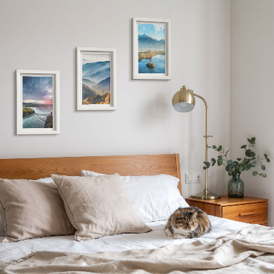 Juego de 3 cuadros decorativos Paisajes montañosos pintorescos y cascadas en plena naturaleza.