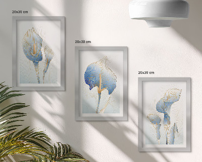 Tríptico enmarcado Delicadas flores azules sobre un fondo claro