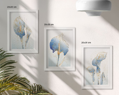 Tríptico enmarcado Delicadas flores azules sobre un fondo claro