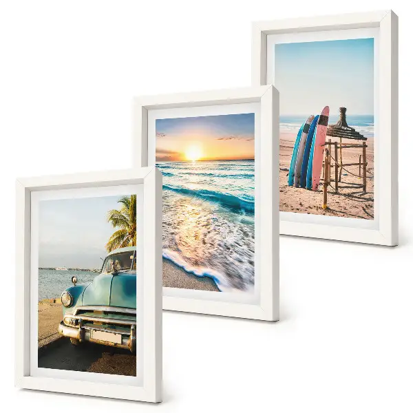 Juego de 3 cuadros decorativos vistas de Miami al atardecer sobre el mar