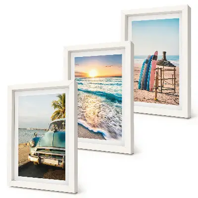 Juego de 3 cuadros decorativos vistas de Miami al atardecer sobre el mar