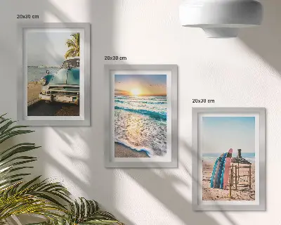 Juego de 3 cuadros decorativos vistas de Miami al atardecer sobre el mar