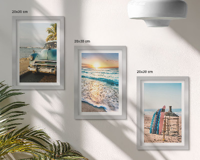 Juego de 3 cuadros decorativos Vistas de Miami durante las vacaciones, puesta de sol sobre el mar