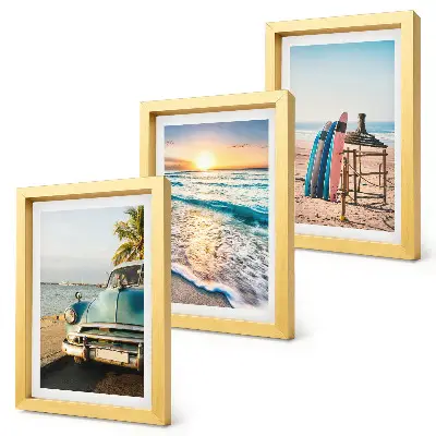 Juego de 3 cuadros decorativos vistas de Miami al atardecer sobre el mar