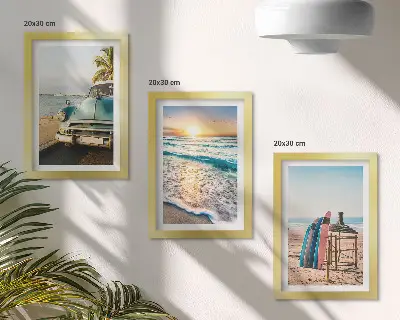 Juego de 3 cuadros decorativos vistas de Miami al atardecer sobre el mar
