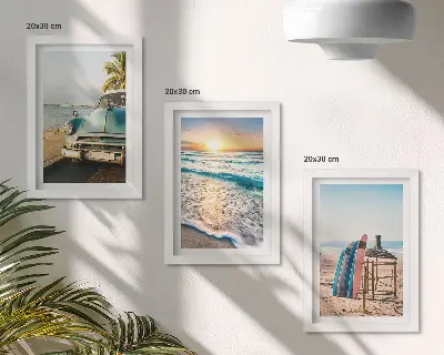 Juego de 3 cuadros decorativos vistas de Miami al atardecer sobre el mar