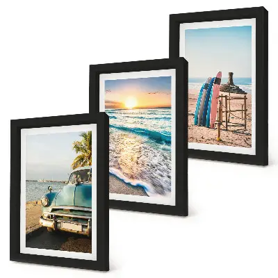 Juego de 3 cuadros decorativos vistas de Miami al atardecer sobre el mar