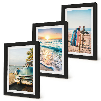 Juego de 3 cuadros decorativos Vistas de Miami durante las vacaciones, puesta de sol sobre el mar