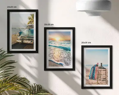 Juego de 3 cuadros decorativos vistas de Miami al atardecer sobre el mar