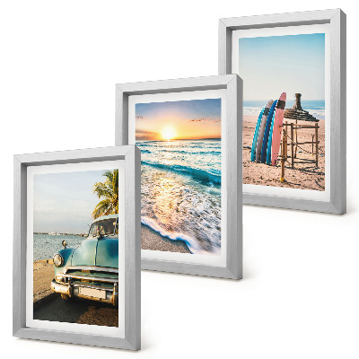Juego de 3 cuadros decorativos Vistas de Miami durante las vacaciones, puesta de sol sobre el mar