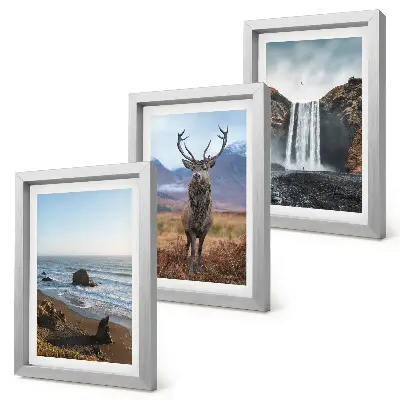 Juego de 3 cuadros decorativos con paisajes de montaña, cascada, ciervo y playa