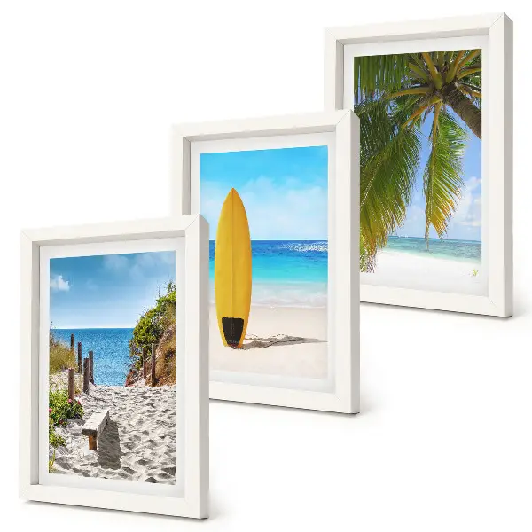 Juego de 3 cuadros decorativos con vistas vacacionales de playa, olas y palmeras tropicales