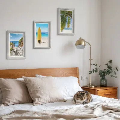 Juego de 3 cuadros decorativos con vistas vacacionales de playa, olas y palmeras tropicales