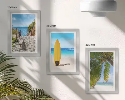 Juego de 3 cuadros decorativos con vistas vacacionales de playa, olas y palmeras tropicales
