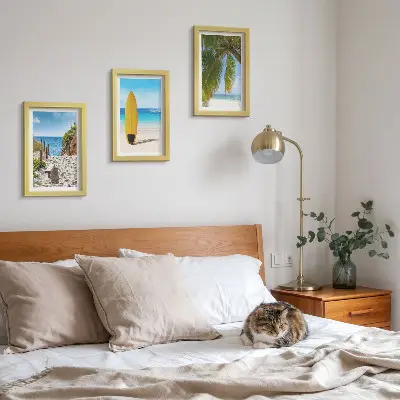 Juego de 3 cuadros decorativos con vistas vacacionales de playa, olas y palmeras tropicales