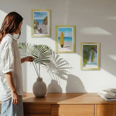 Juego de 3 cuadros decorativos con vistas vacacionales de playa, olas y palmeras tropicales