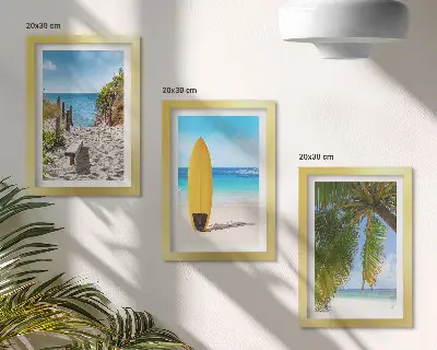 Juego de 3 cuadros decorativos con vistas vacacionales de playa, olas y palmeras tropicales