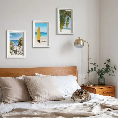 Juego de 3 cuadros decorativos con vistas vacacionales de playa, olas y palmeras tropicales