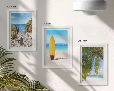 Juego de 3 cuadros decorativos con vistas vacacionales de playa, olas y palmeras tropicales