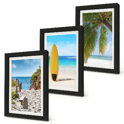 Juego de 3 cuadros decorativos con vistas vacacionales de playa, olas y palmeras tropicales