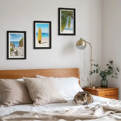 Juego de 3 cuadros decorativos con vistas vacacionales de playa, olas y palmeras tropicales