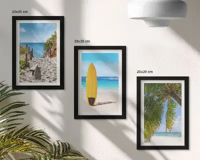 Juego de 3 cuadros decorativos con vistas vacacionales de playa, olas y palmeras tropicales